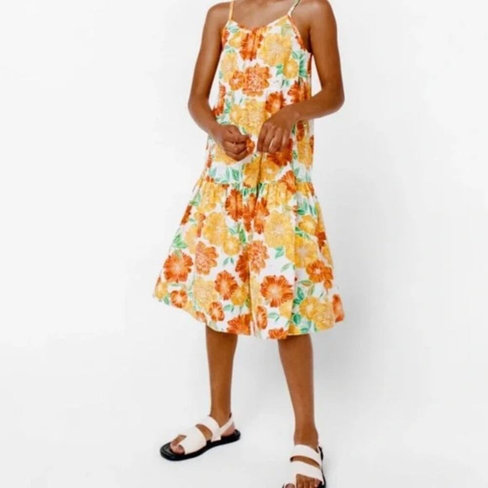 Zara girls floral ruffled linen blend sun dress size 7